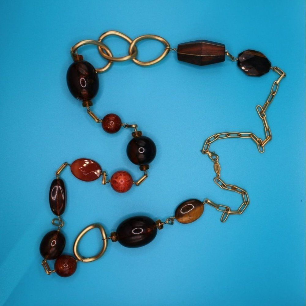 a.v. max Signed Vintage Chunky Necklace Multi Colored Glass Beads Gold Tone 18 i